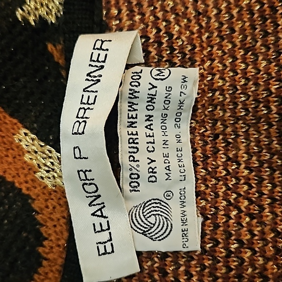 VTG ELEANOR P BRENNER 1980s New Wool Abstract Metallic V-Neck Sweater - Picture 8 of 8